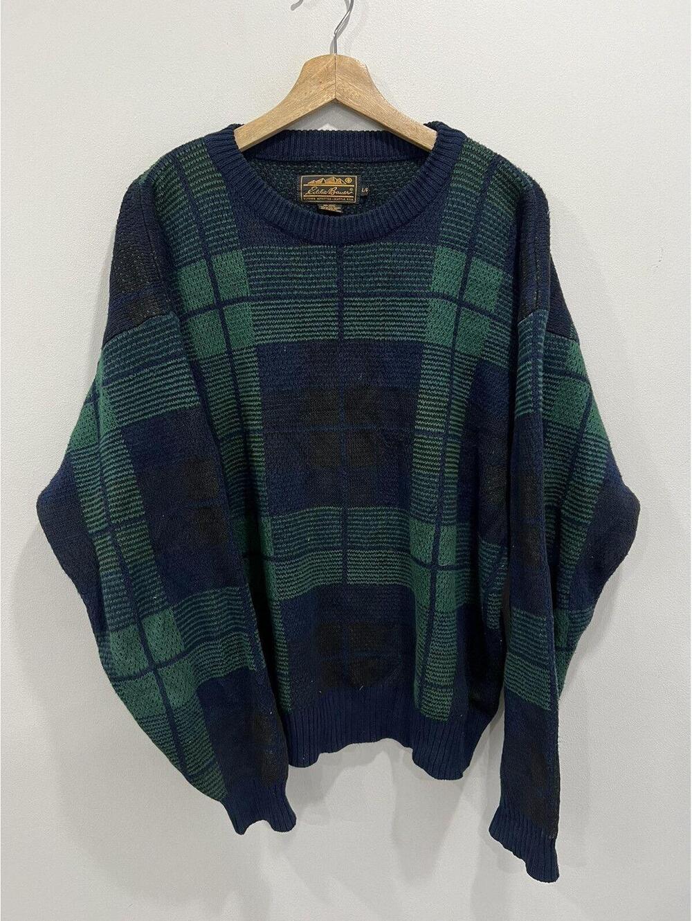 Vintage Eddie Bauer Knit Sweater plaid pattern